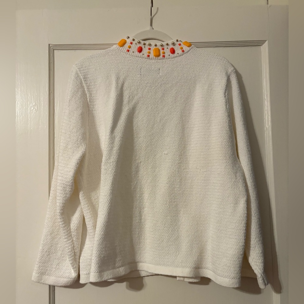 Karl Lagerfeld Paris White Jacket with Colorful Embellished Collar - Picture 4 of 10